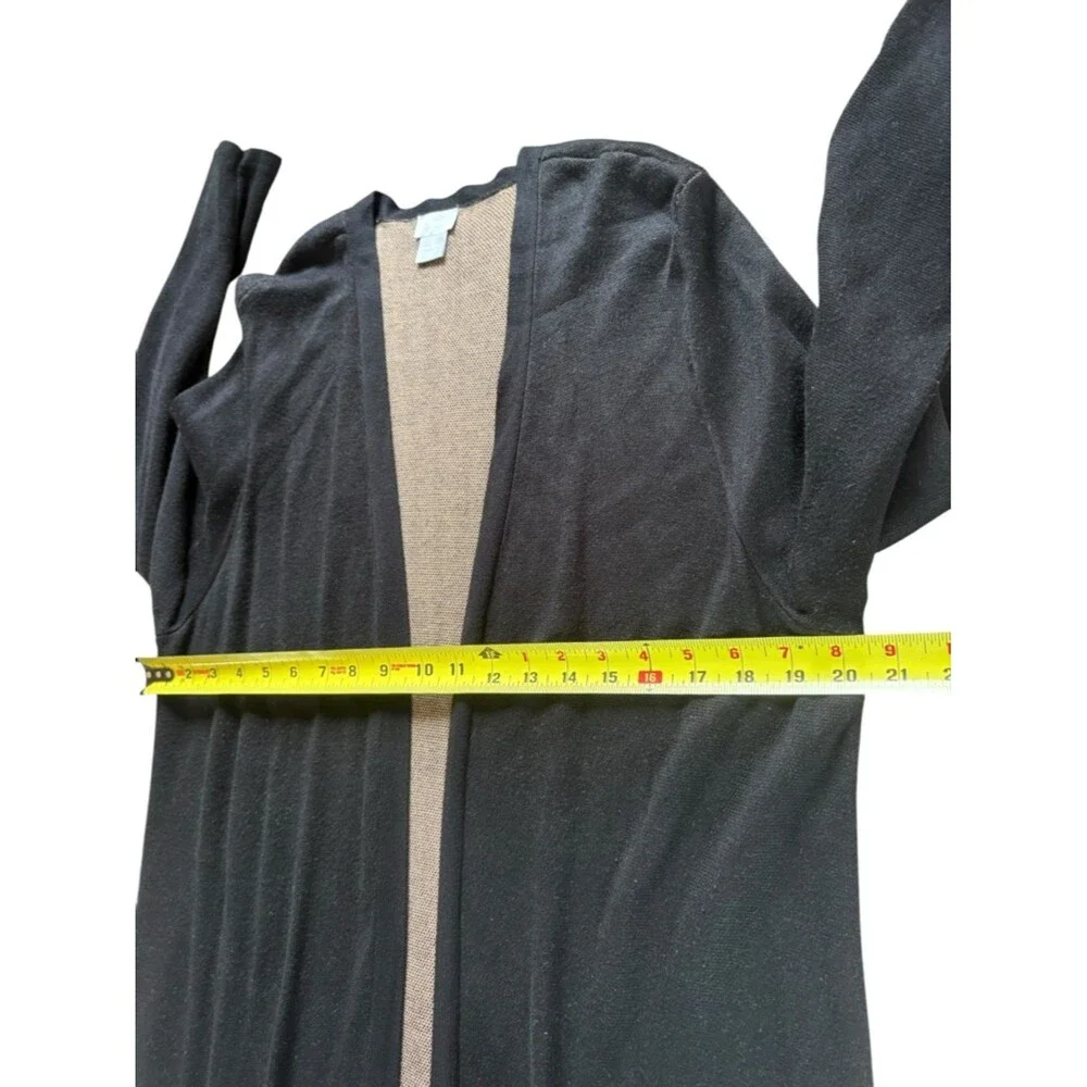 Chicos Long Black Open Front Sweater Duster Cardigan Leopard Motif Womens Large - Picture 7 of 9